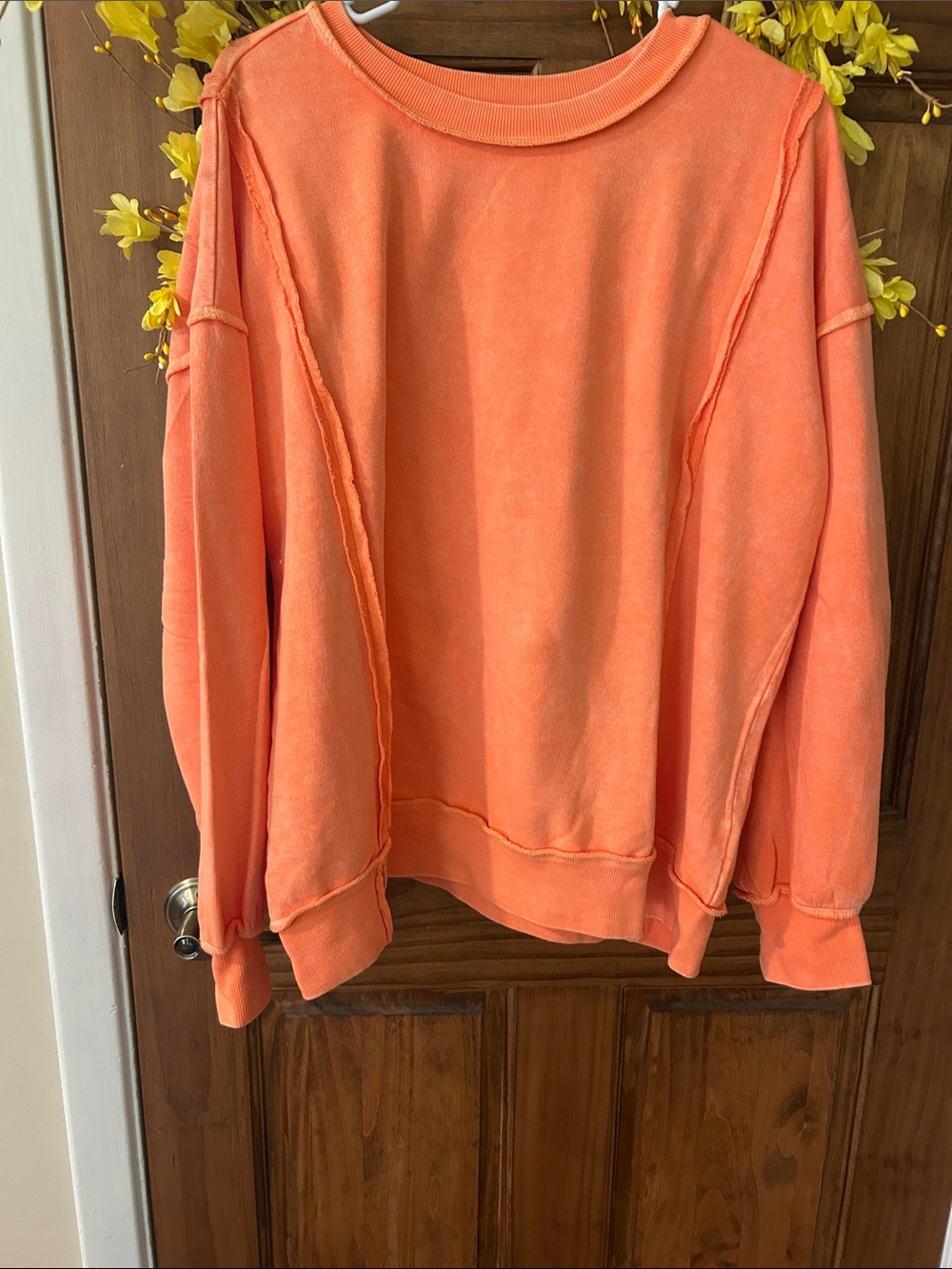 Zenana Outfitters Orange Washed Crewneck Sweatshirt Sz L